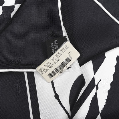 Hermes Silk Clic Clac Tattoo Scarf 90 Bleu Black White 7 of 7
