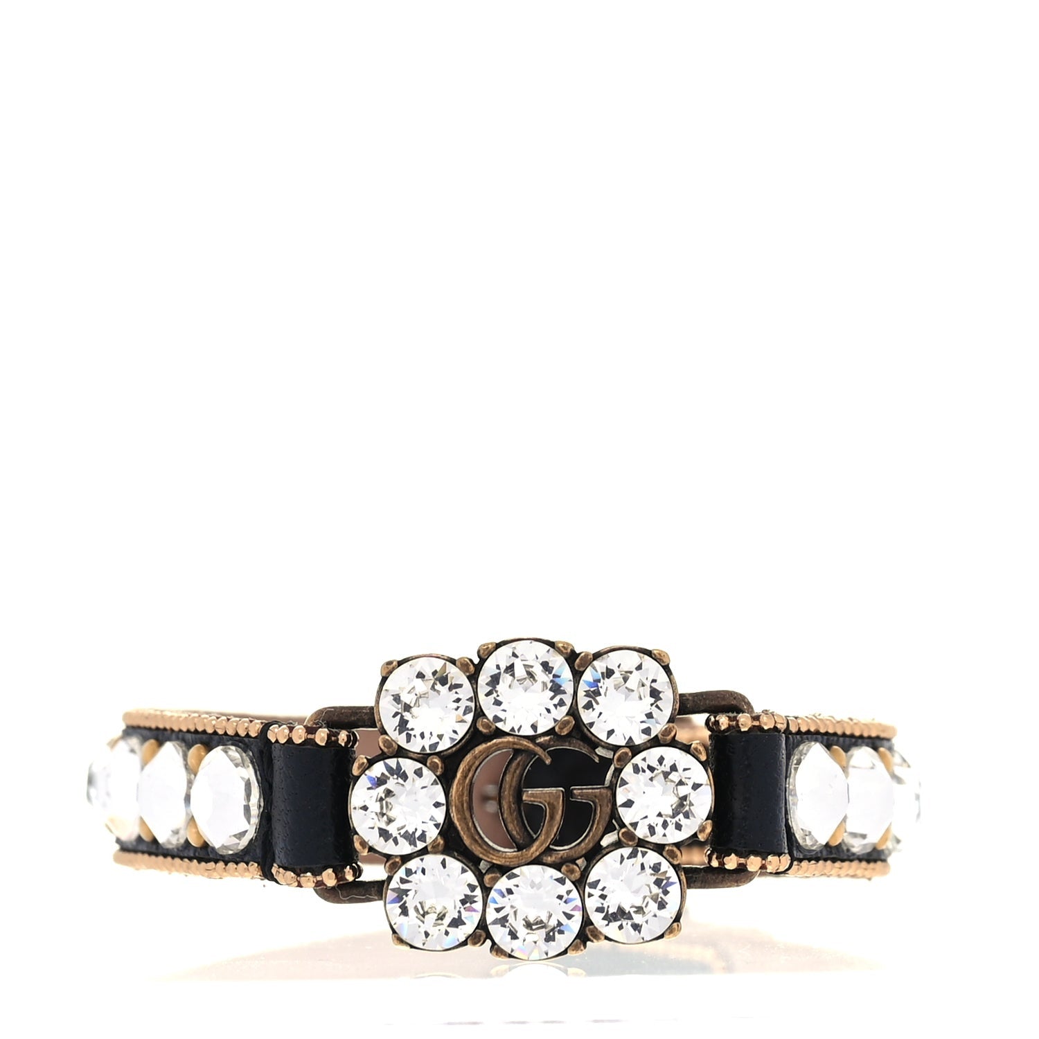 Gucci Calfskin Crystal Embellished Double G Bracelet  Black 1 of 3