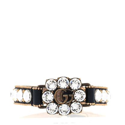 Gucci Calfskin Crystal Embellished Double G Bracelet  Black 1 of 3