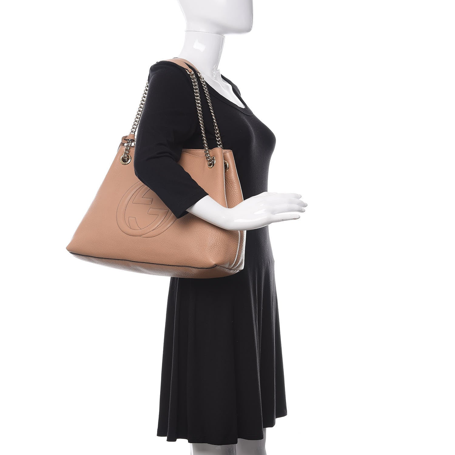 Gucci Pebbled Calfskin Medium Soho Chain Shoulder Bag Rose Beige 2 of 11