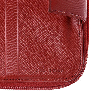 Prada Saffiano Metal Compact Zip Around Wallet Fuoco 7 of 9