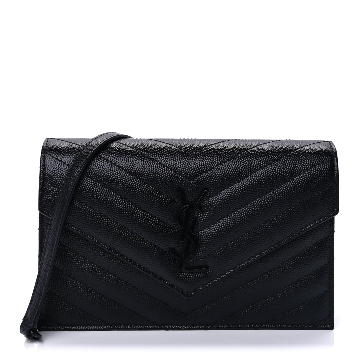 Grain De Poudre Matelasse Chevron Monogram Monochrome Envelope Chain Wallet Black