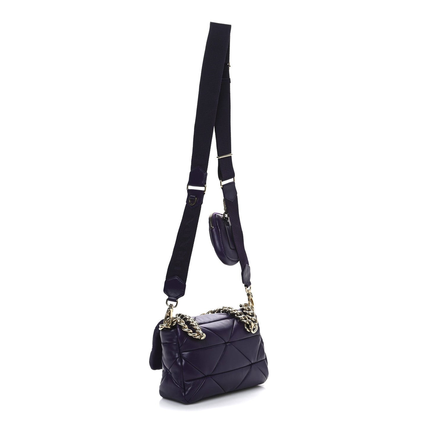 Nappa Re-Nylon Triangle Quilted Patchwork System Flap Shoulder Bag Viola