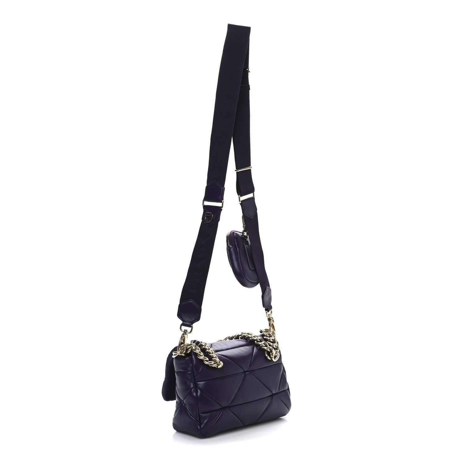 Prada Nappa Re-Nylon Triangle Quilted Patchwork System Flap Shoulder Bag Viola 3 of 7