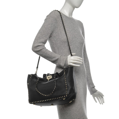 Valentino Garavani Pebbled Calfskin Medium Rockstud Tote Black 2 of 6