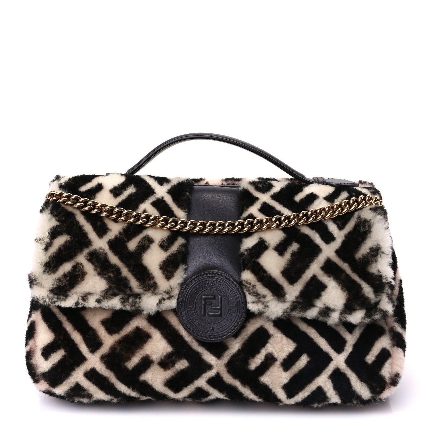 Shearling Vitello Dolce Macro FF 1974 Baguette  White Ice Tortora