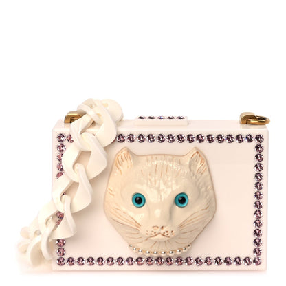 Gucci Plexiglass Crystal Cat Face Box Clutch White 1 of 11