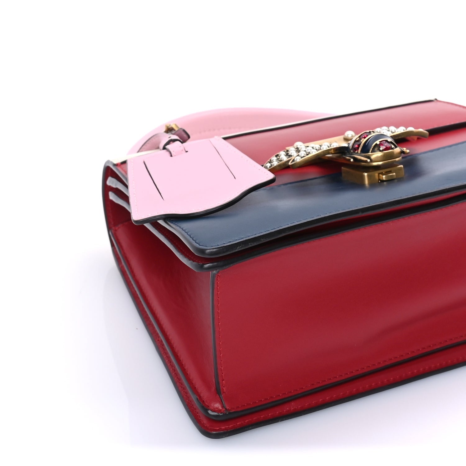 Gucci Calfskin Sylvie Web Small Queen Margaret Top Handle Bag Blue Agata Hibiscus Red Mystic White Sugar Pink 7 of 7