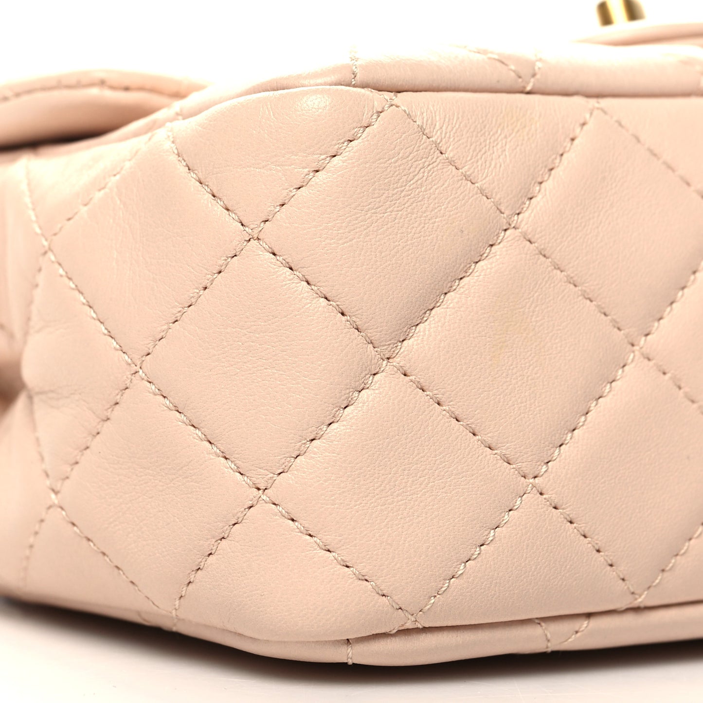 Lambskin Quilted Mini Pearl Crush Flap Light Beige