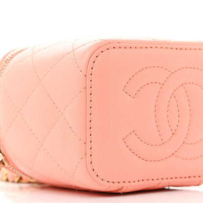 Chanel Lambskin Quilted Pearl Crush Mini Vanity Case With Chain Coral 9 of 12