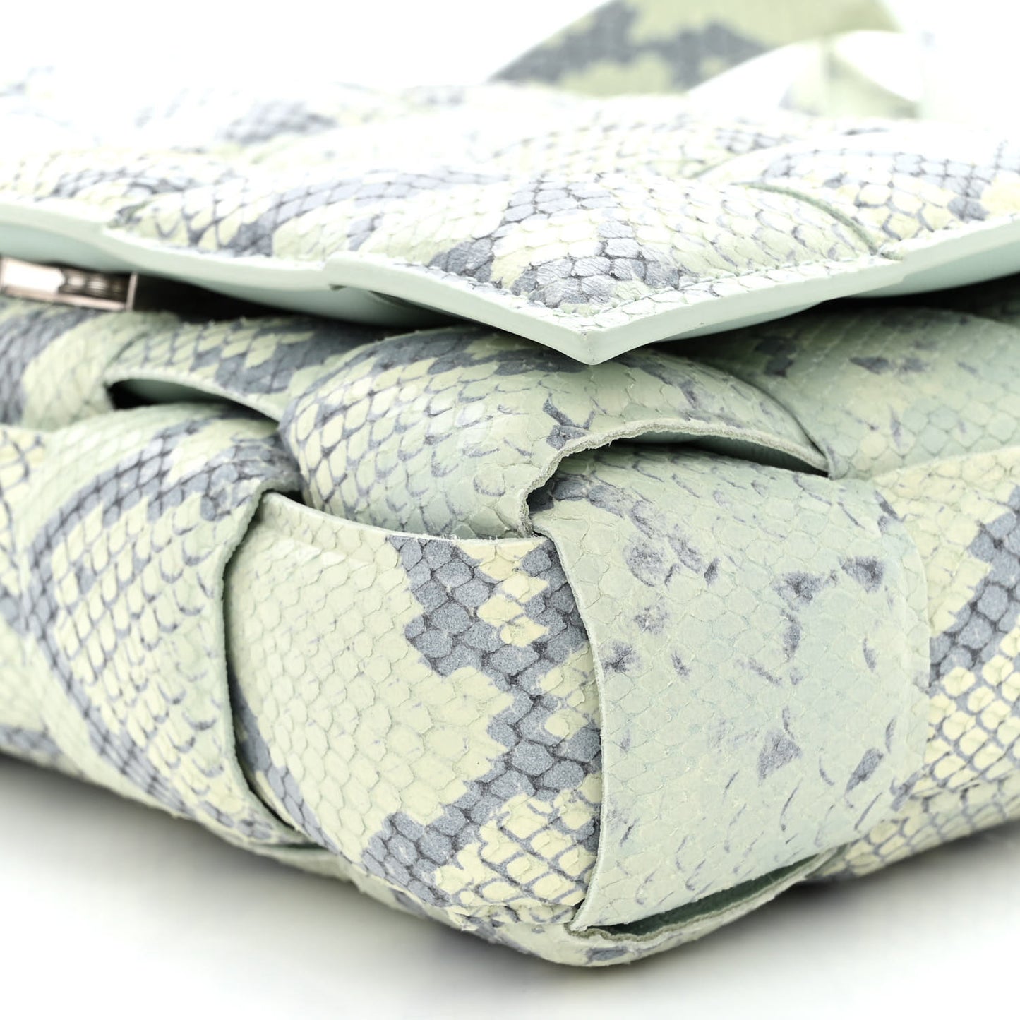 Goatskin Python Embossed Padded Cassette Crossbody Bag Dew Black Silver