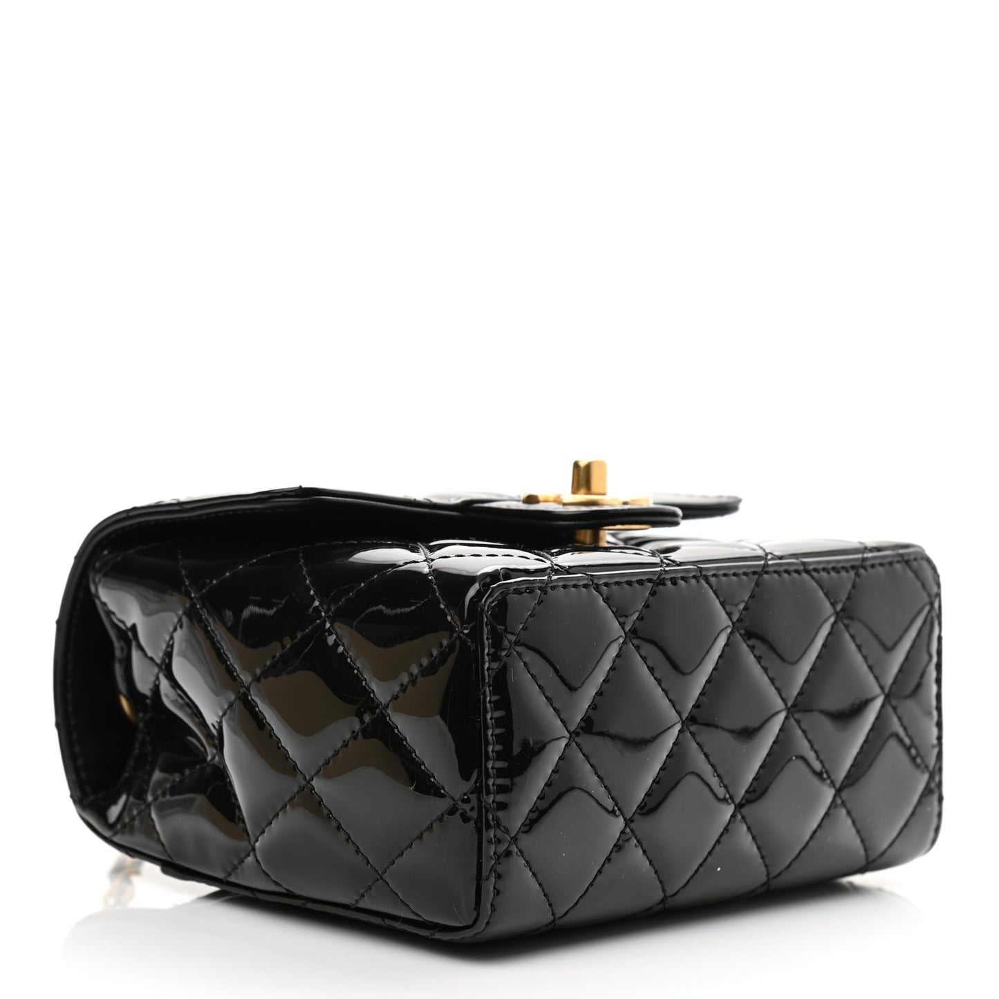 Patent Calfskin Quilted Mini Square Flap Black