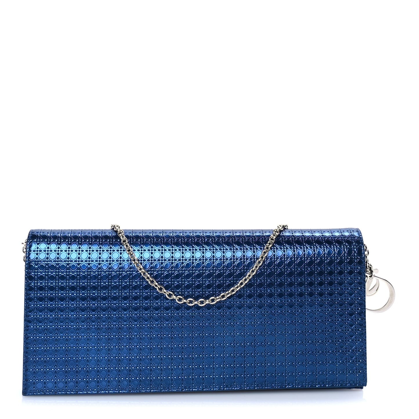 Metallic Patent Micro-Cannage Lady Dior Croisiere Chain Clutch  Blue