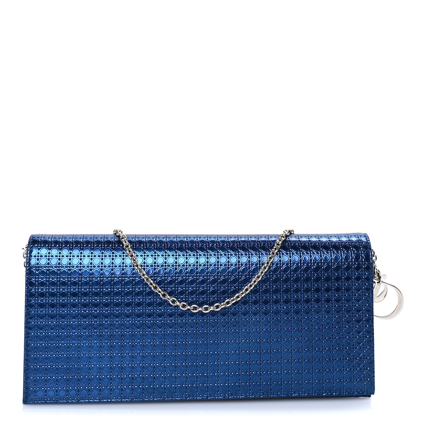 Christian Dior Metallic Patent Micro-Cannage Lady Dior Croisiere Chain Clutch  Blue 1 of 7