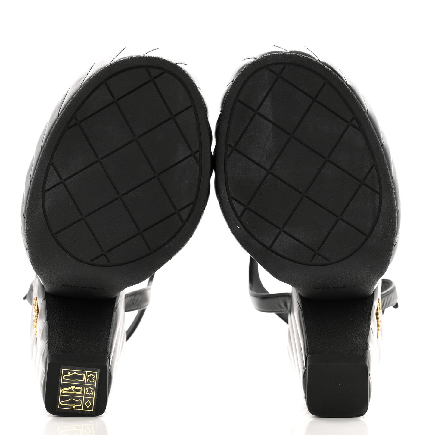 Shiny Lambskin Quilted Platform Sandals 39 Black