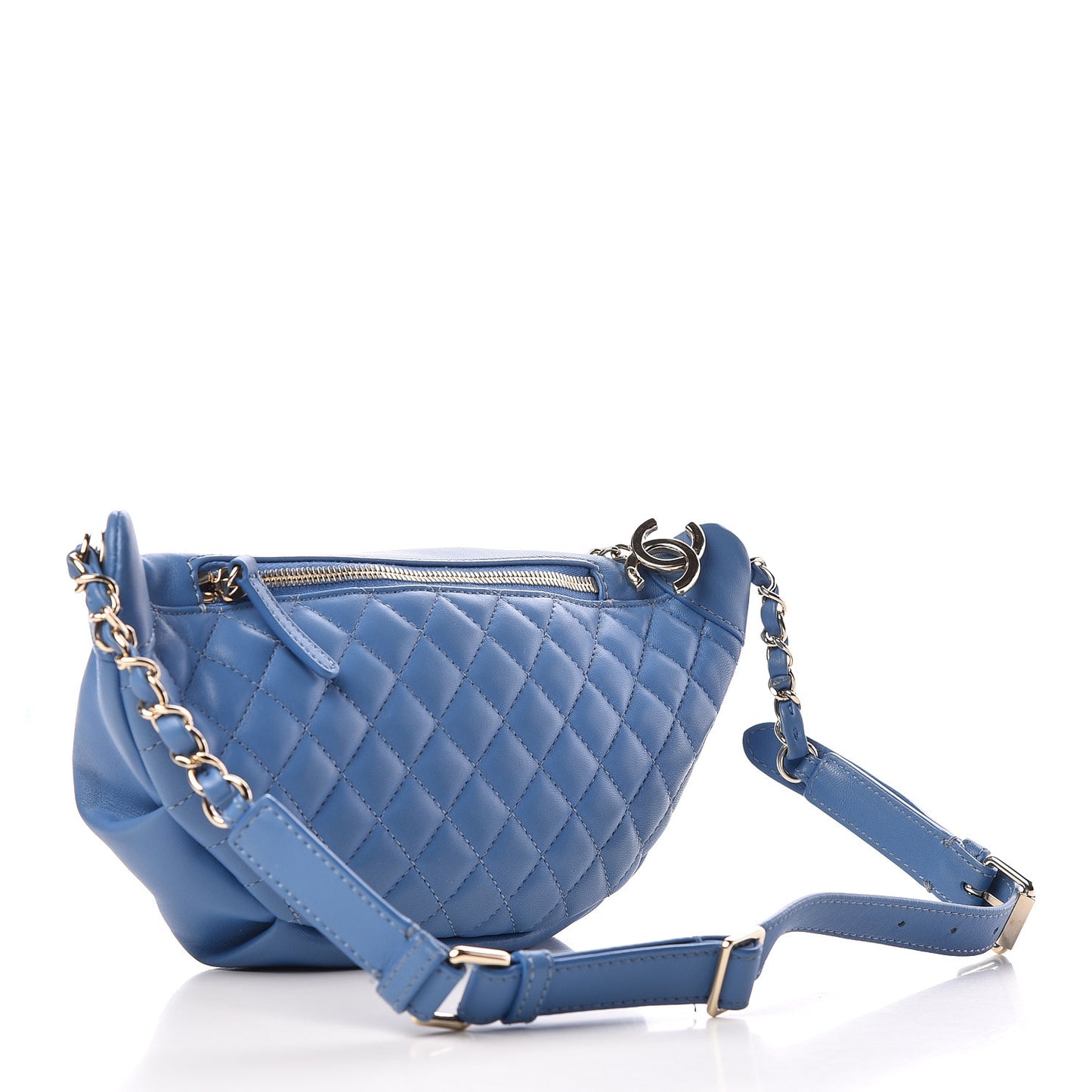 Lambskin Quilted Bi Waist Bag Fanny Pack Blue
