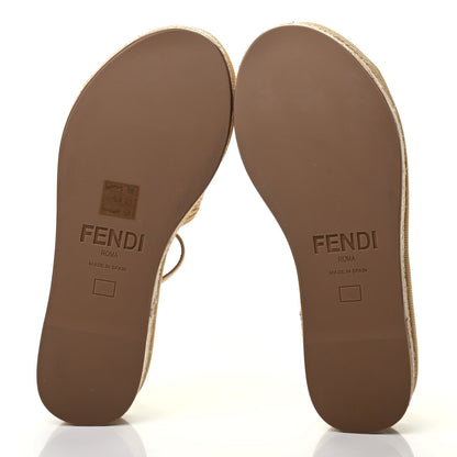 Fendi Raffia FF Embroidered Espadrille Platform Sandals 36 Natural 5 of 8