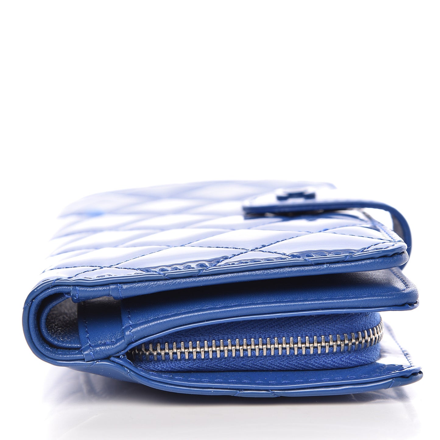 Patent Quilted Zipped Pocket Wallet Blue