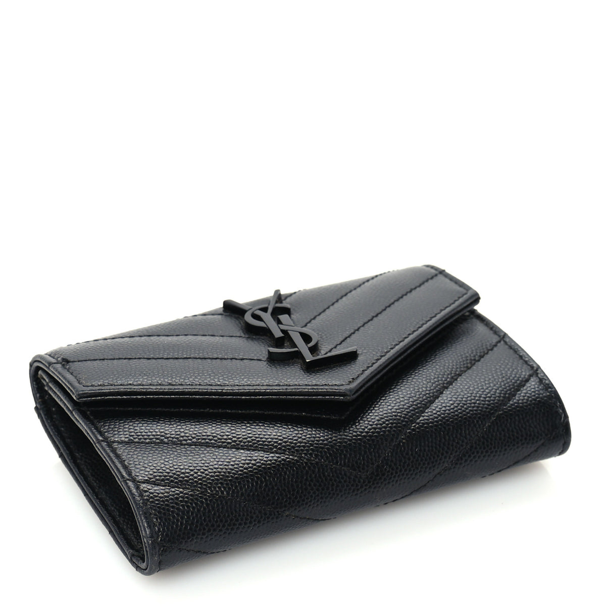 Saint Laurent Grain De Poudre Matelasse Chevron Small Monogram Envelope Wallet Black 5 of 7