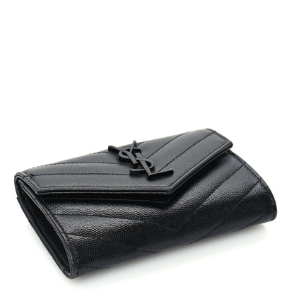 Saint Laurent Grain De Poudre Matelasse Chevron Small Monogram Envelope Wallet Black 5 of 7
