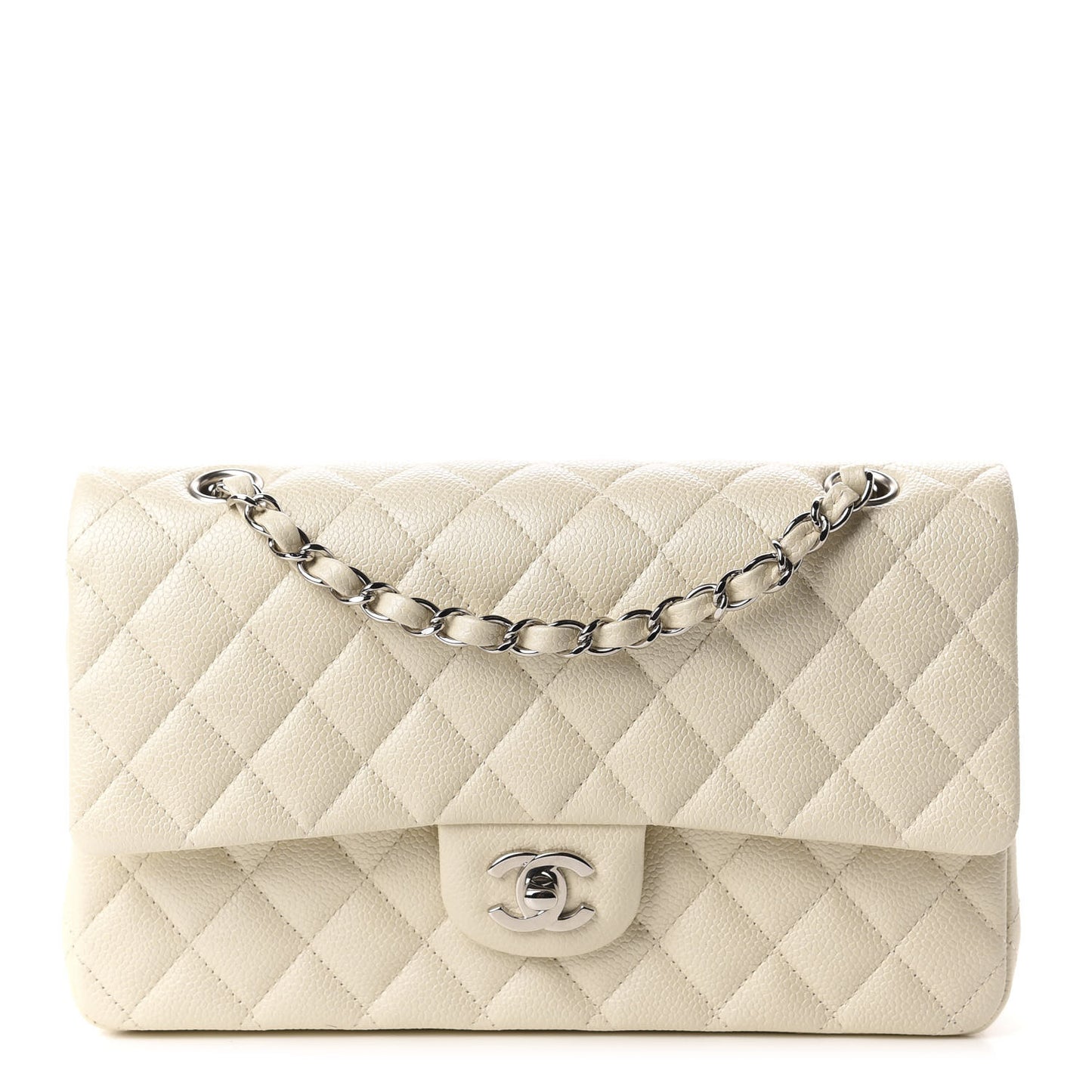 Caviar Quilted Medium Double Flap White