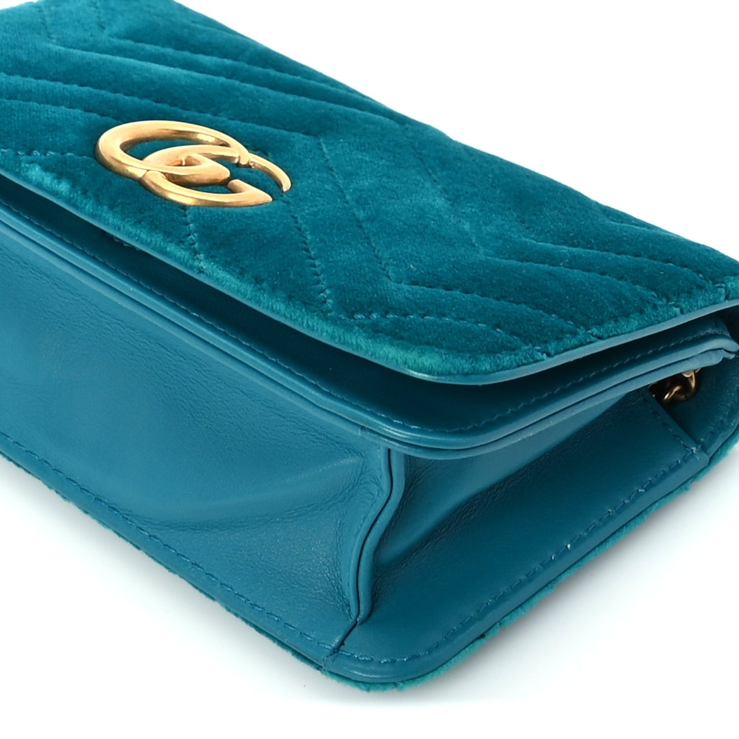 Velvet Matelasse GG Marmont Mini Bag Pavone Cyan
