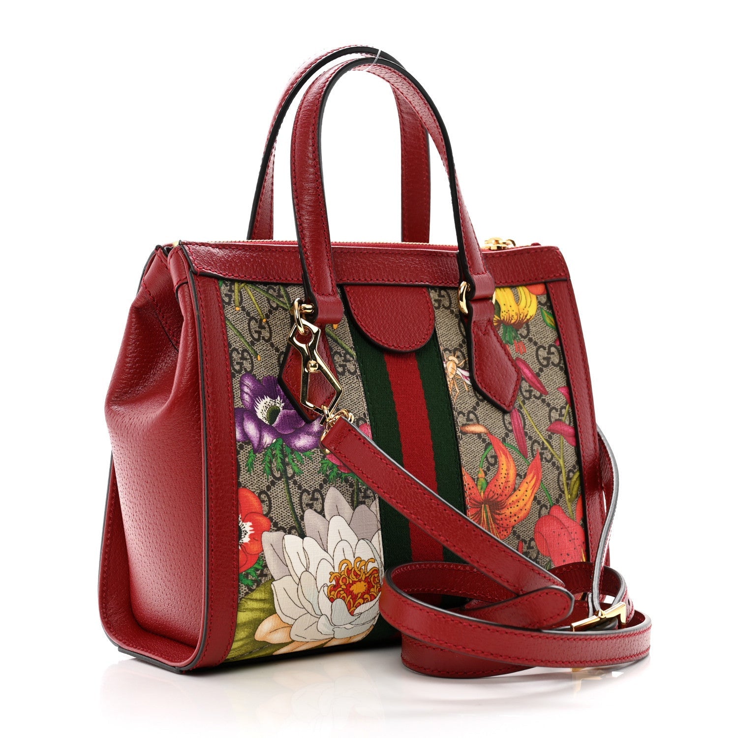Gucci GG Supreme Monogram Flora Web Small Ophidia Tote Bag Red 3 of 7