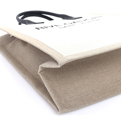 Saint Laurent Linen Calfskin Rive Gauche North South Tote Optic White 7 of 7