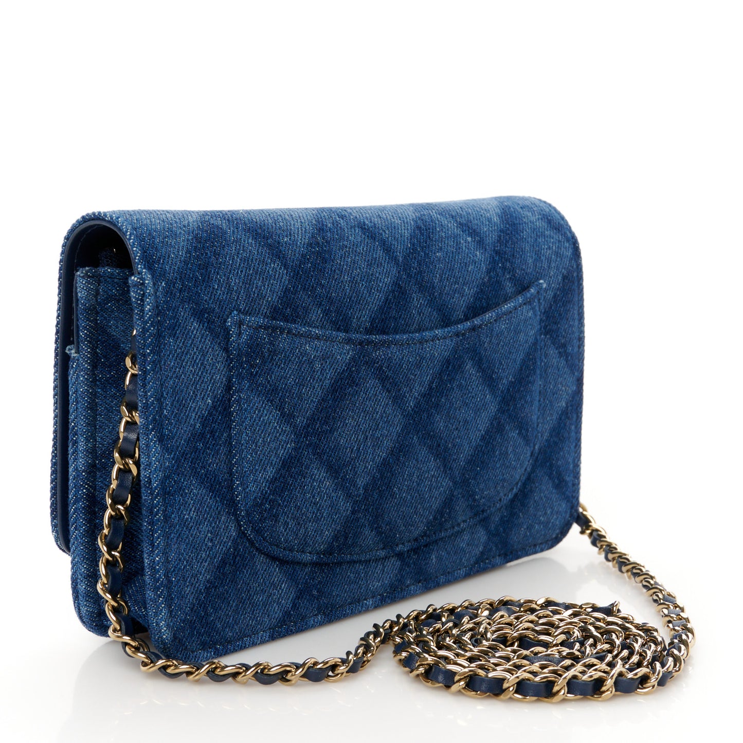 Denim Printed Wallet On Chain WOC Dark Blue