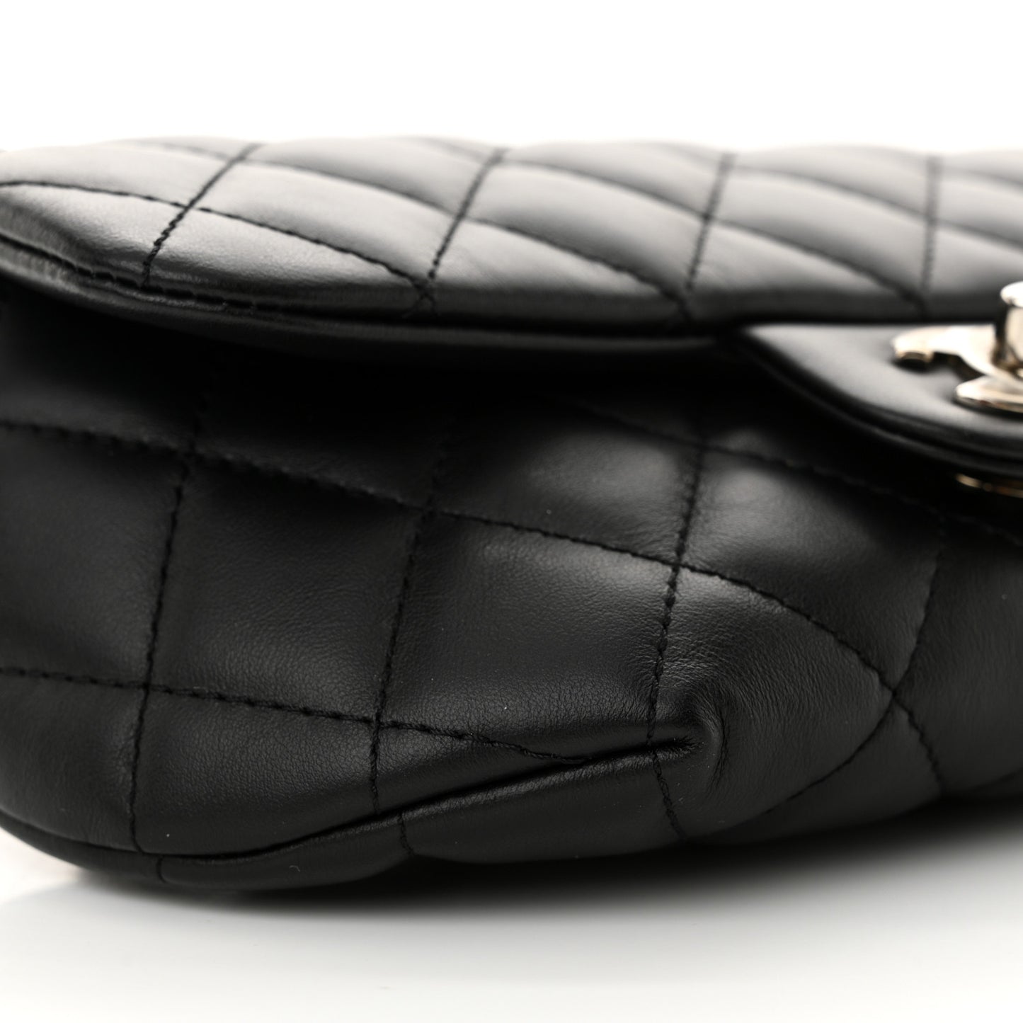 Calfskin Quilted CC Uniform Flap Belt Bag Black