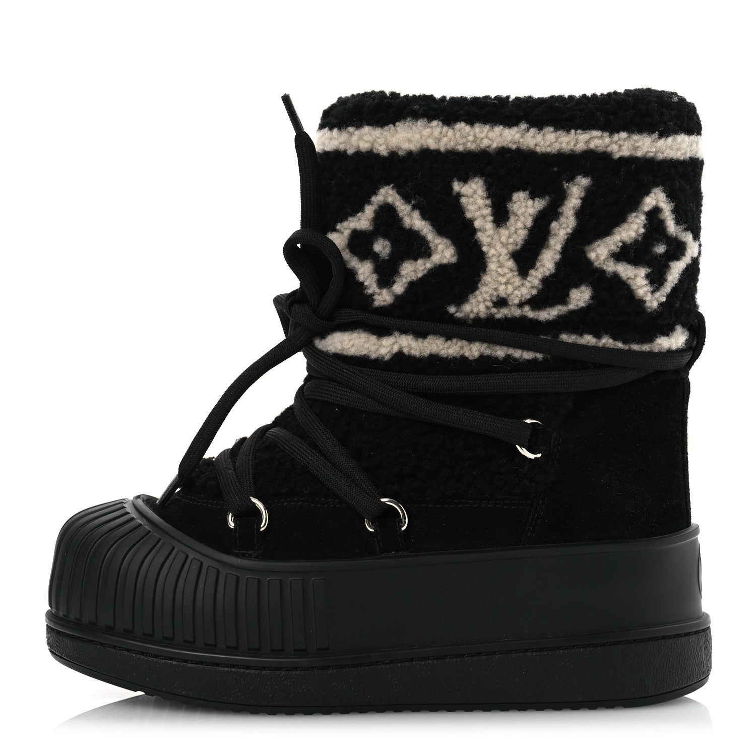 Louis Vuitton Suede Shearling Polar Flat Half Boots Black 1 of 7