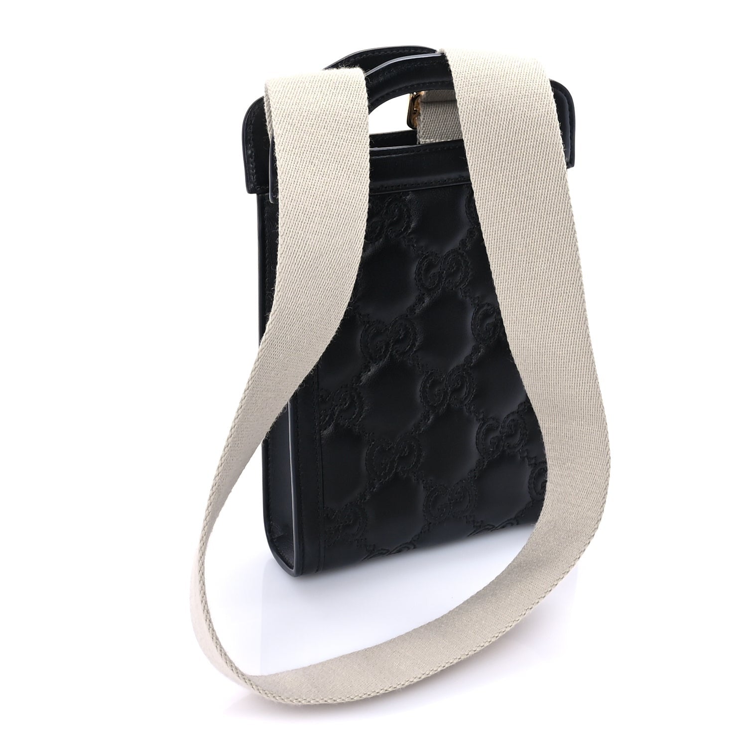 Gucci Calfskin GG Matelasse Mini Top Slip Handle Crossbody Bag  Black Natural 2 of 8