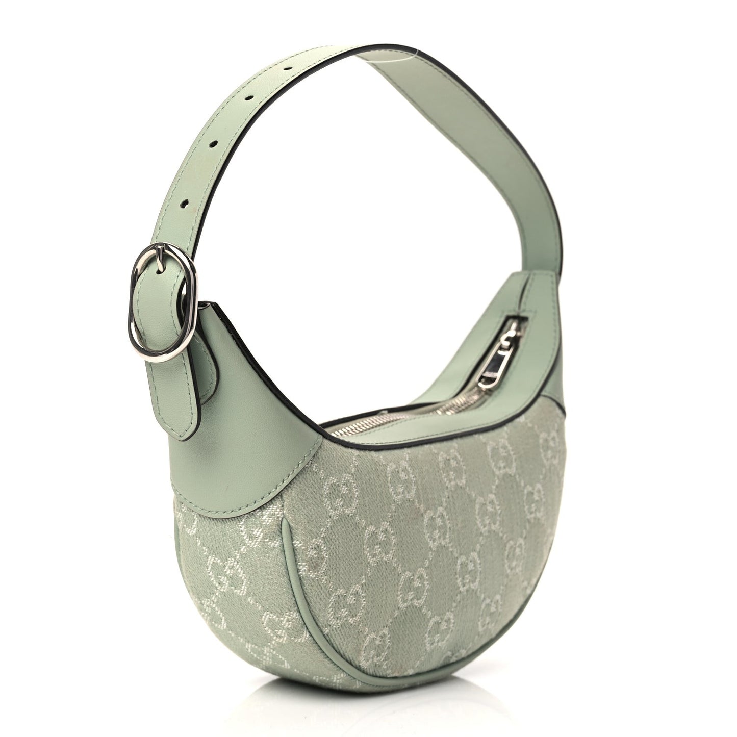 Denim GG Monogram Calfskin Mini Ophidia Half Moon Hobo Pale Green