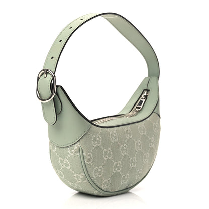 Gucci Denim GG Monogram Calfskin Mini Ophidia Half Moon Hobo Pale Green 2 of 9