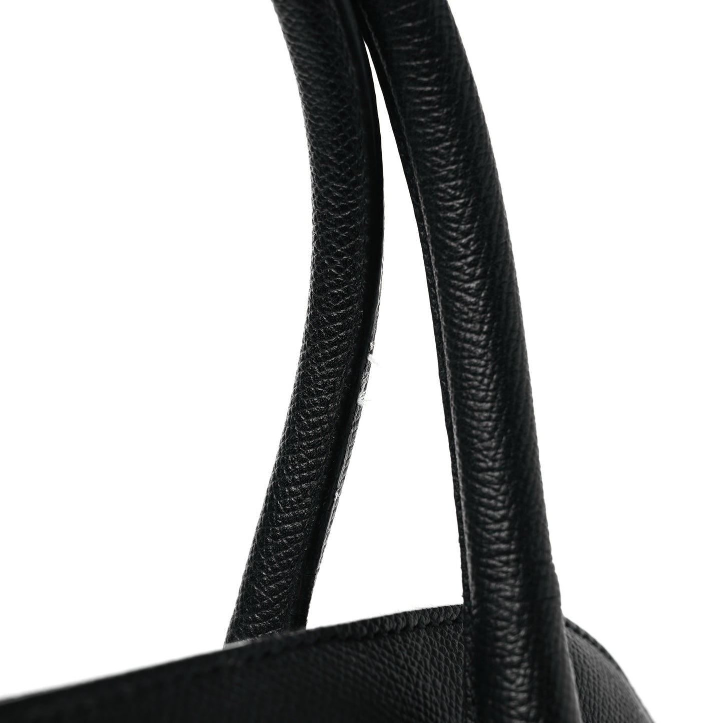 Signature Grained Calfskin Logo M Ville Top Handle Bag Black