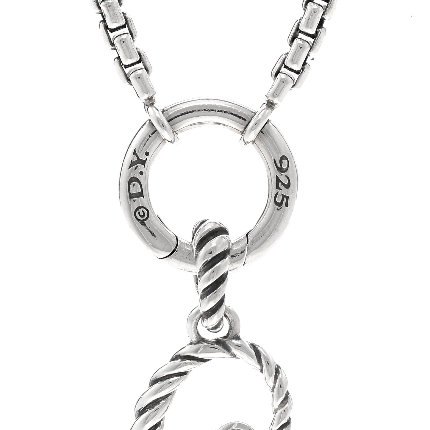 Sterling Silver Diamond Initial C Charm Smooth Amulet Vehicle Box Chain Necklace