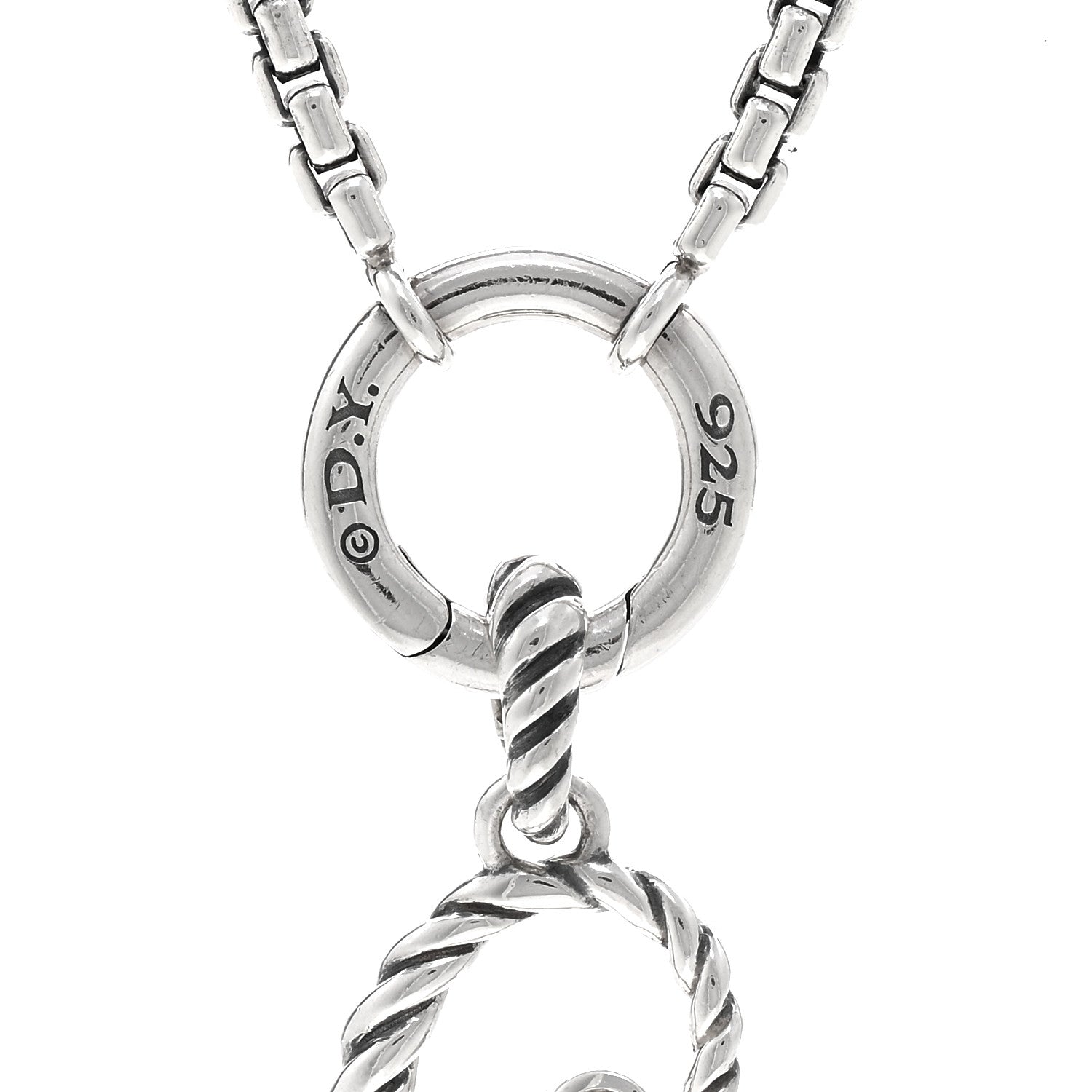 David Yurman Sterling Silver Diamond Initial C Charm Smooth Amulet Vehicle Box Chain Necklace 4 of 4