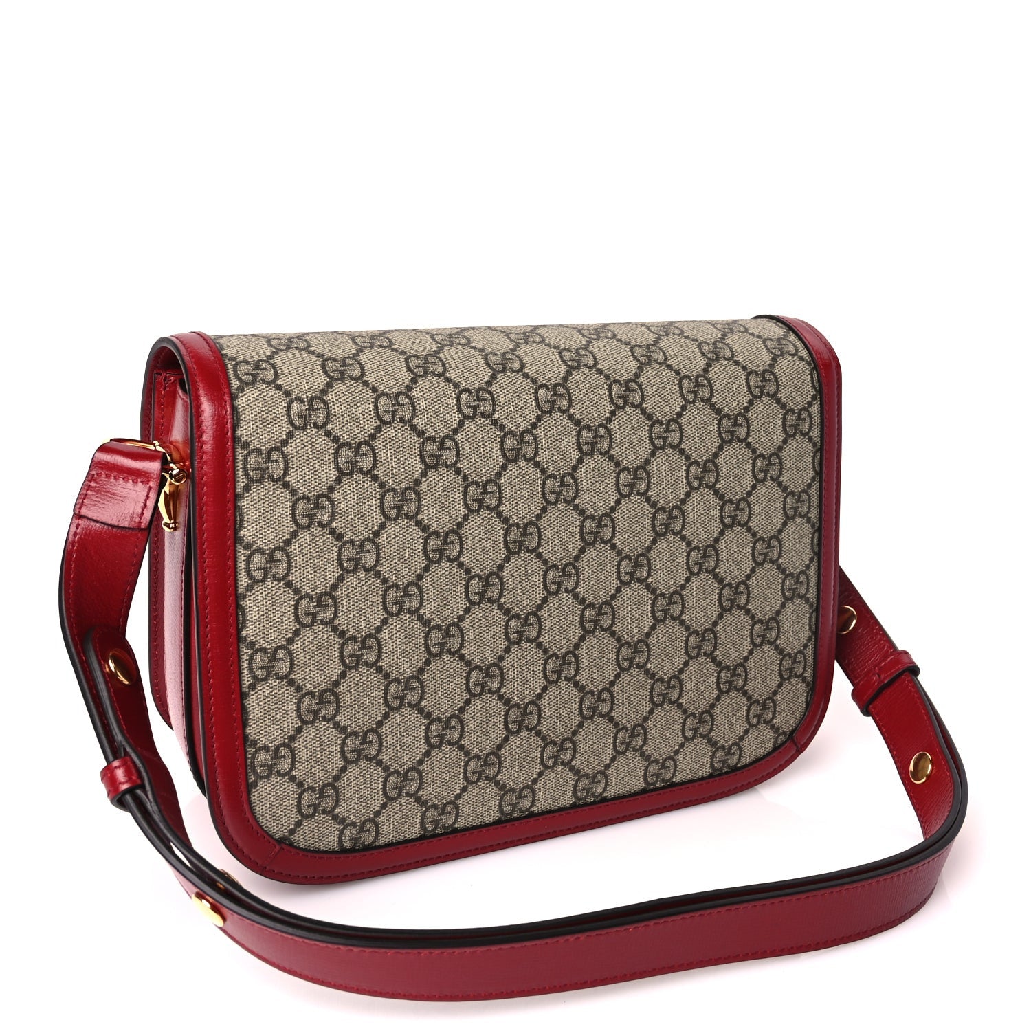 Gucci GG Supreme Monogram Azalea Calfskin Horsebit 1955 Shoulder Bag Beige Ebony New Cherry Red 2 of 10