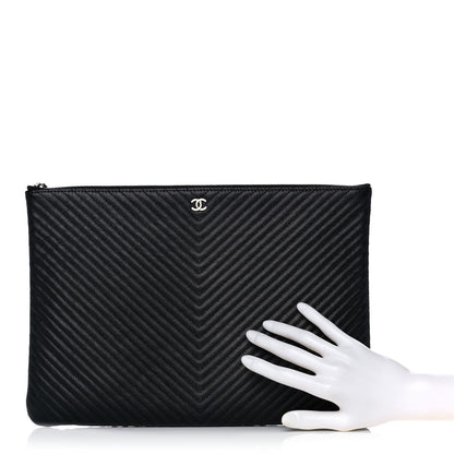 Chanel Caviar Chevron Quilted Medium Cosmetic Case Black 2 of 10