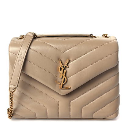Saint Laurent Calfskin Y Quilted Monogram Small Loulou Chain Satchel Dark Beige 1 of 8