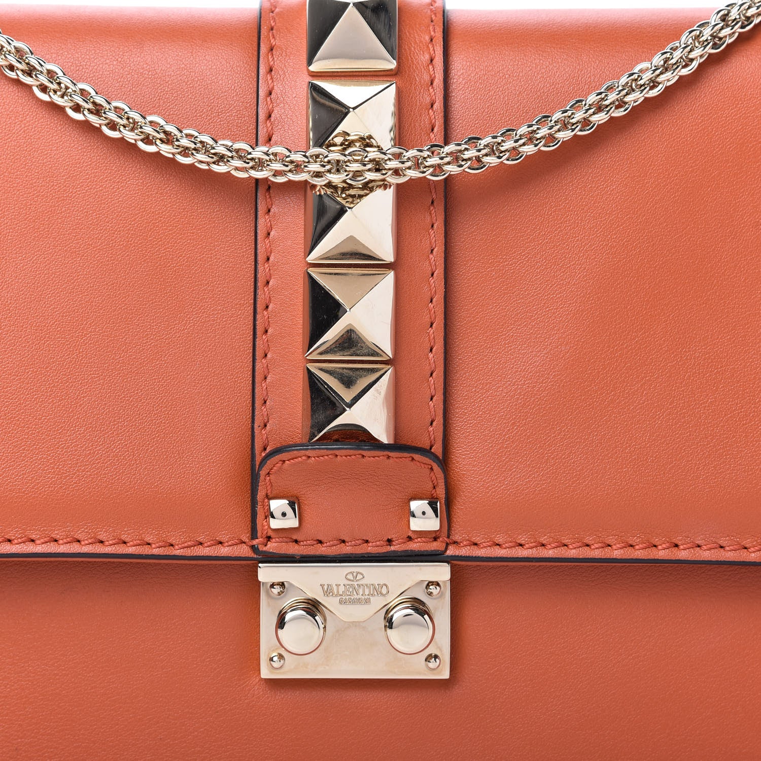 Valentino Garavani Vitello Medium Glam Lock Rockstud Flap Bag Orange 9 of 9