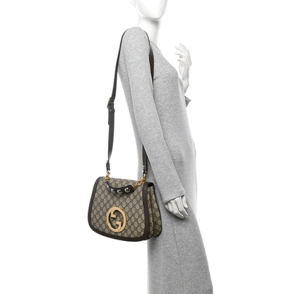 Gucci GG Supreme Monogram Textured Dollar Calfskin Web Medium Blondie Top Handle Shoulder Flap Bag Beige Ebony New Acero 2 of 7