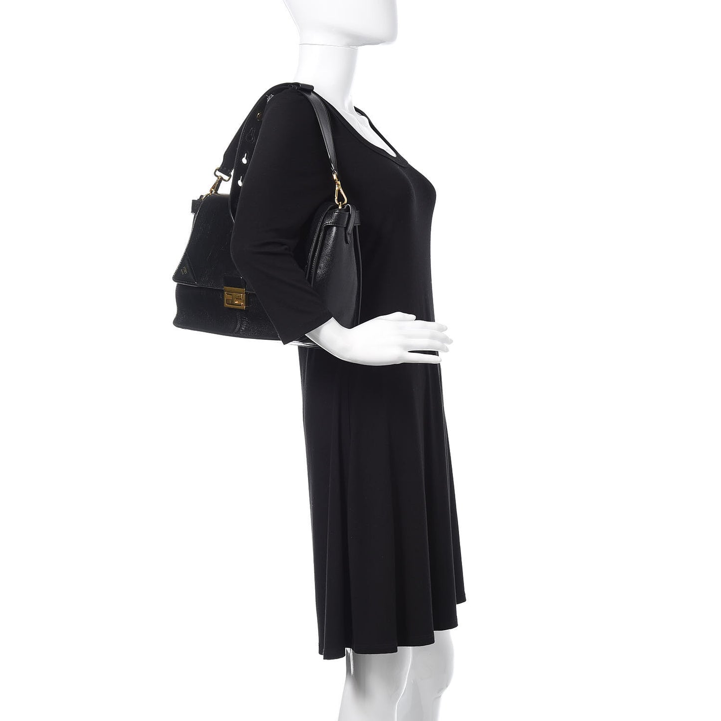 Agnello Old Shine Large Kan U Shoulder Bag Black