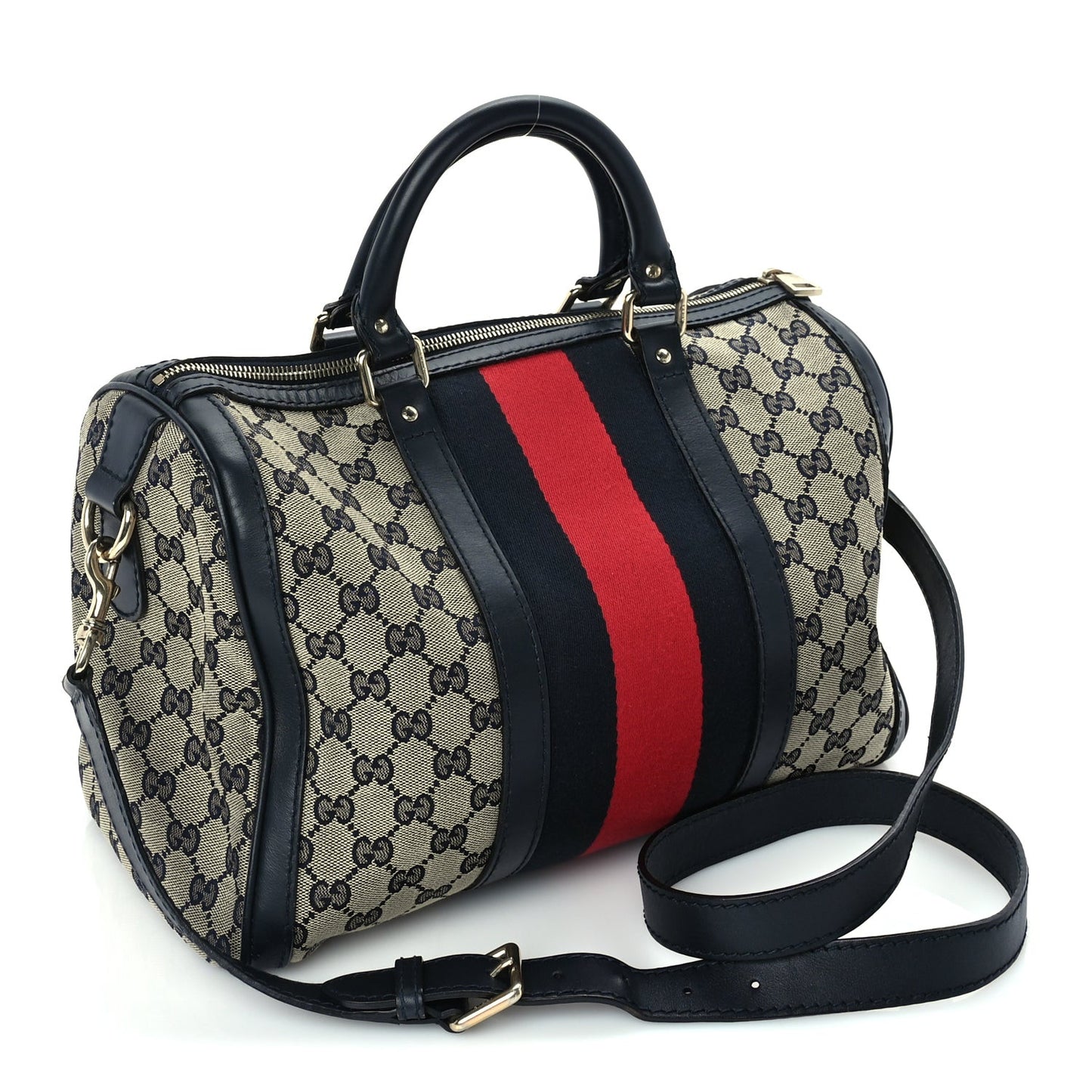 Monogram Selleria Calfskin Vintage Web Medium Boston Beige Blue