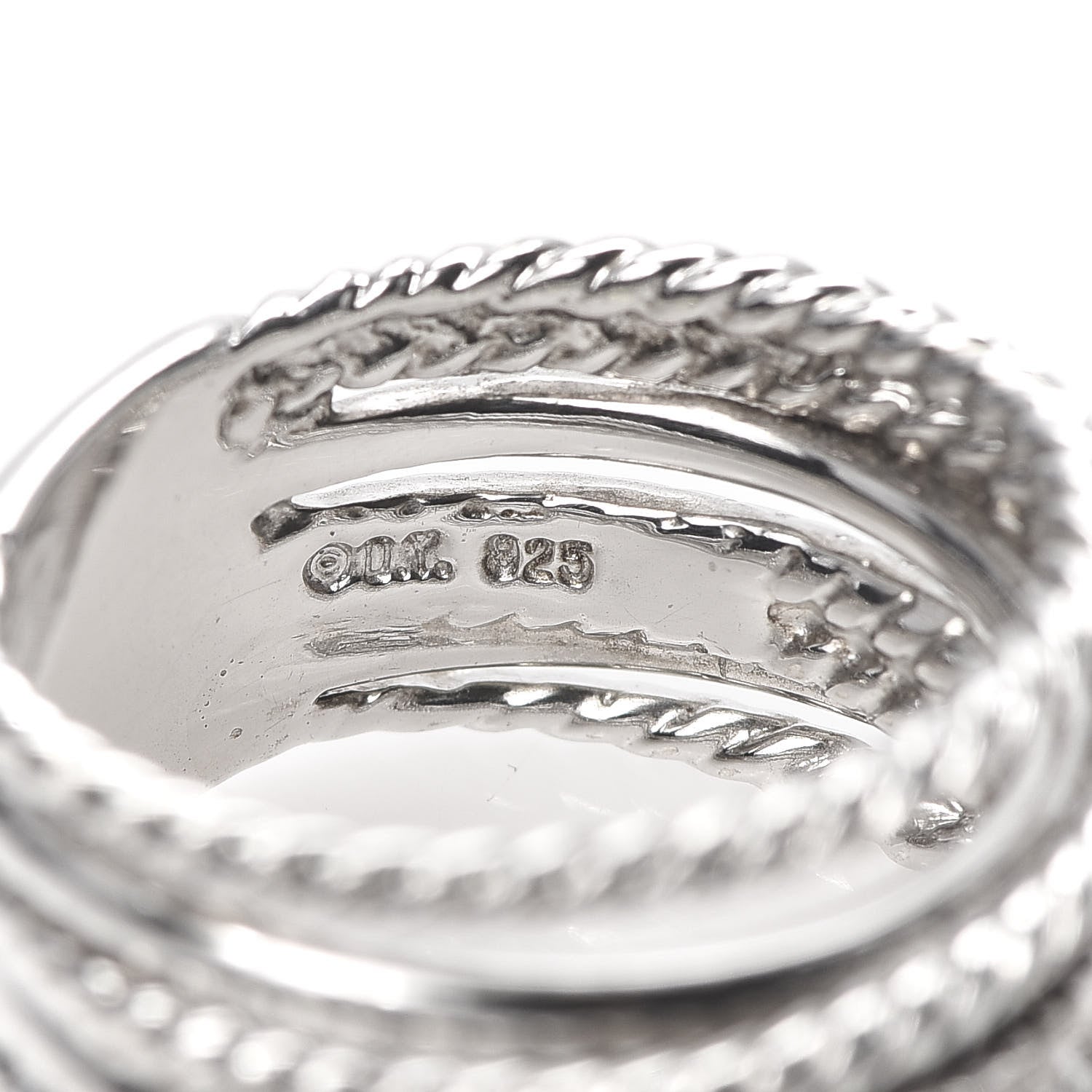 David Yurman Sterling Silver Diamond 11mm Wide Crossover Cable Ring 52 6 4 of 4