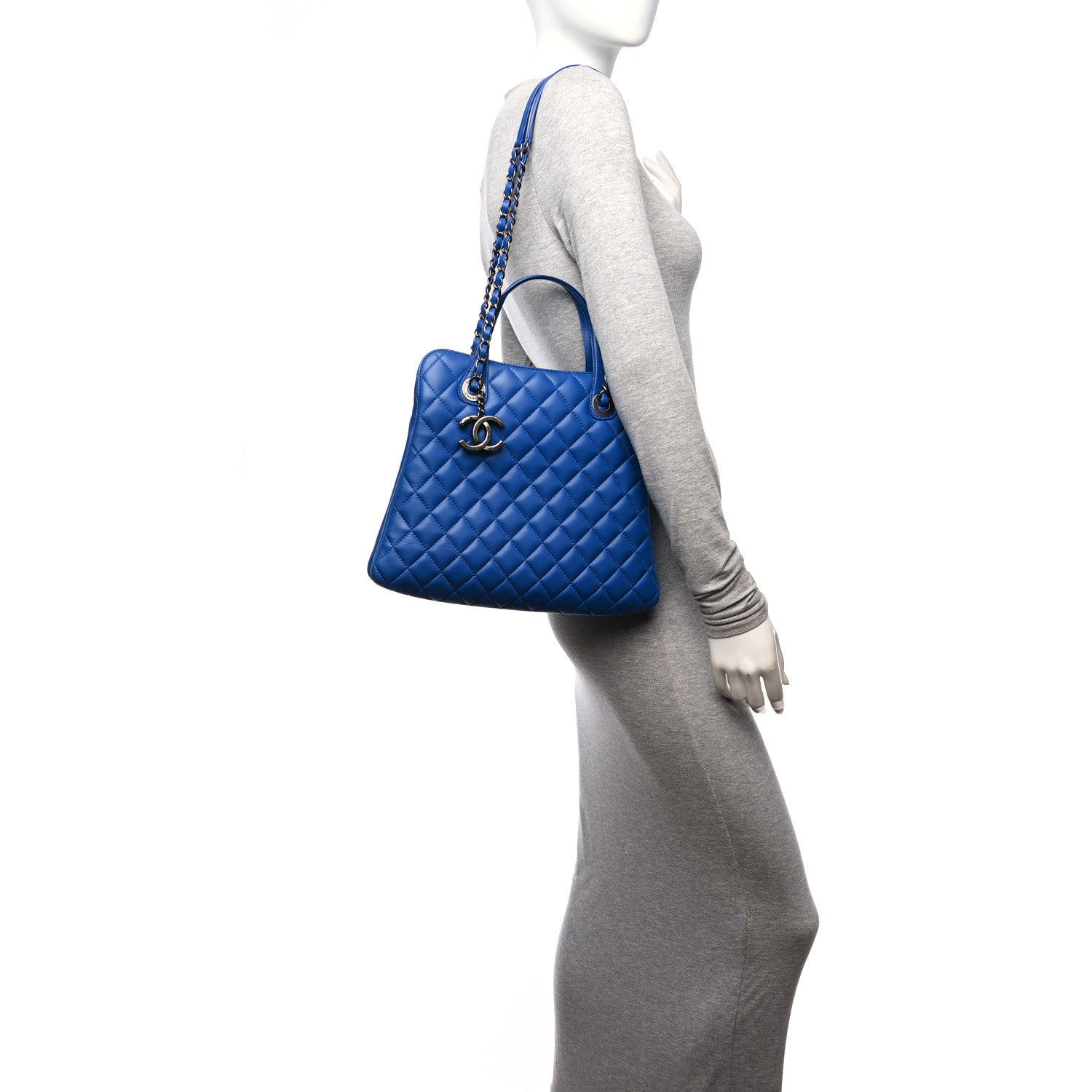 Chanel Lambskin Quilted Shopping Tote Blue 2 of 11