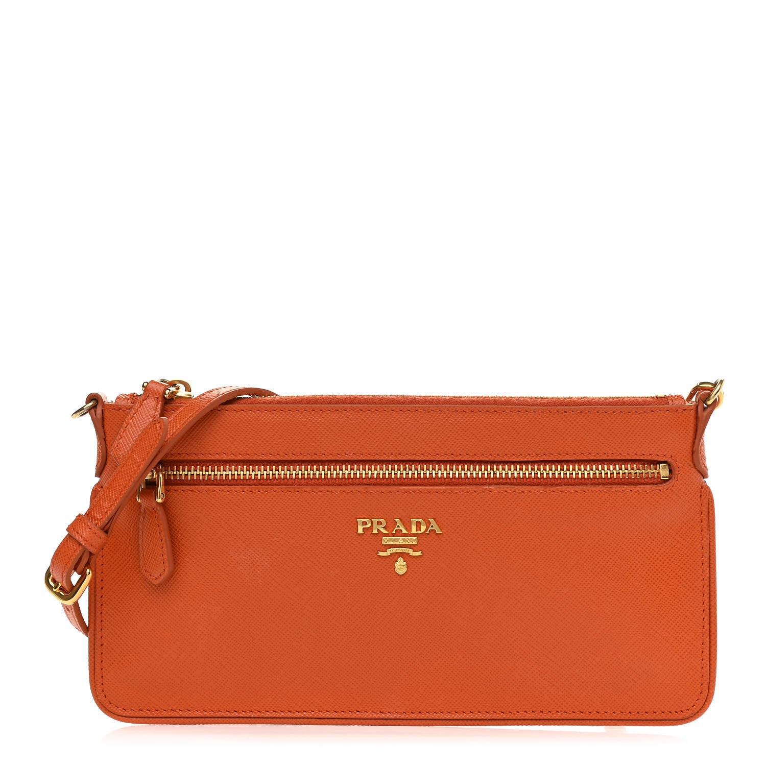 Prada Saffiano Lux Zip Crossbody Bag Papaya 1 of 10