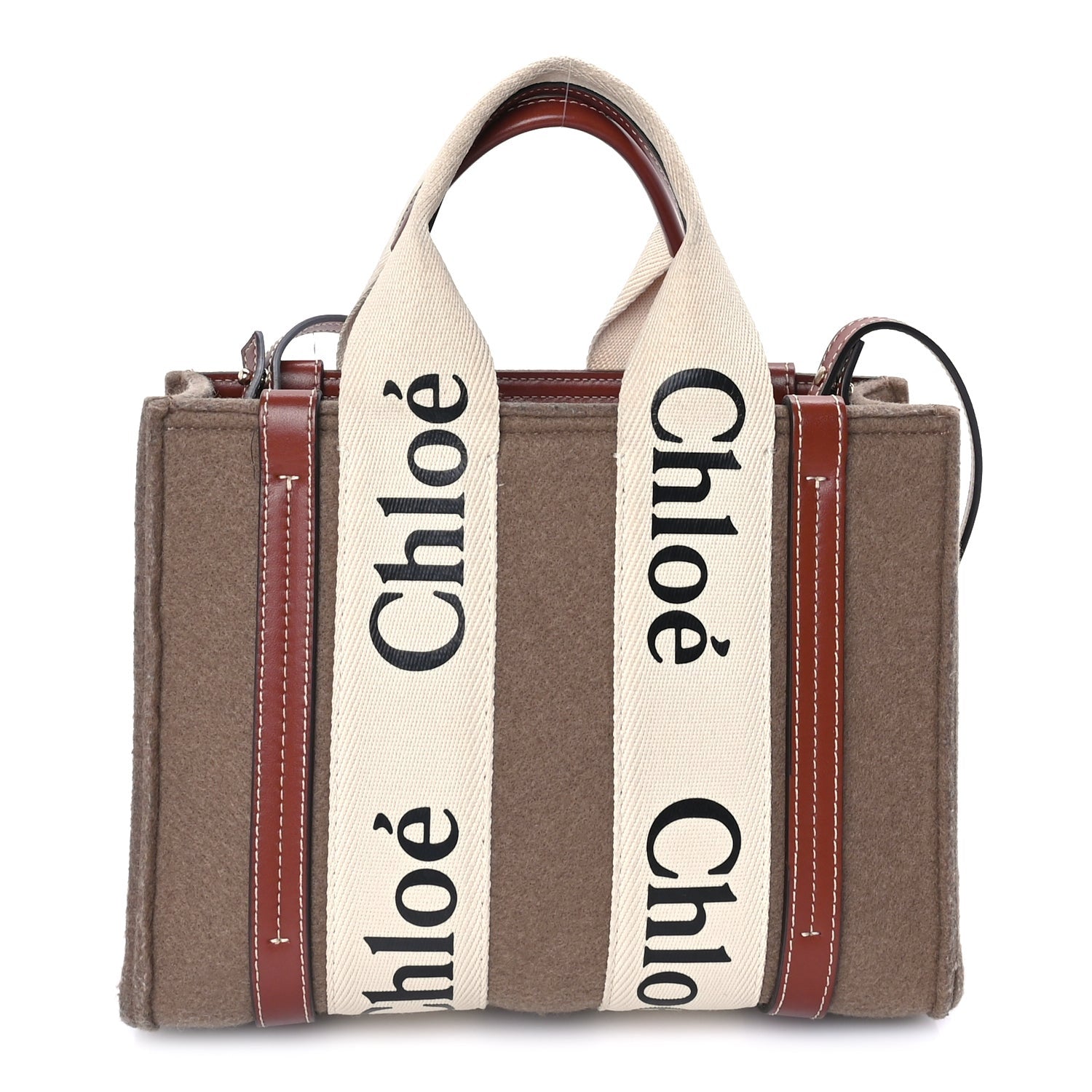 Chloe Felt Calfskin Small Woody Ribbon Tote Light Brown 1 of 7
