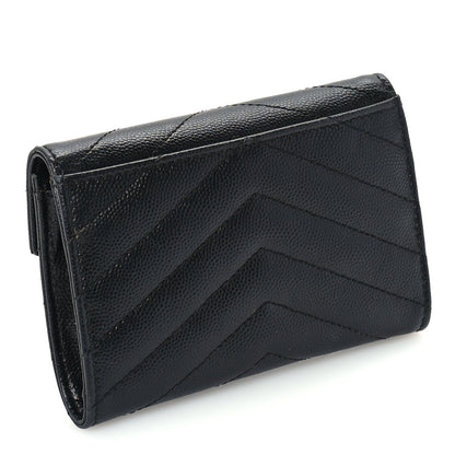 Saint Laurent Grain De Poudre Matelasse Chevron Small Monogram Envelope Wallet Black 4 of 7