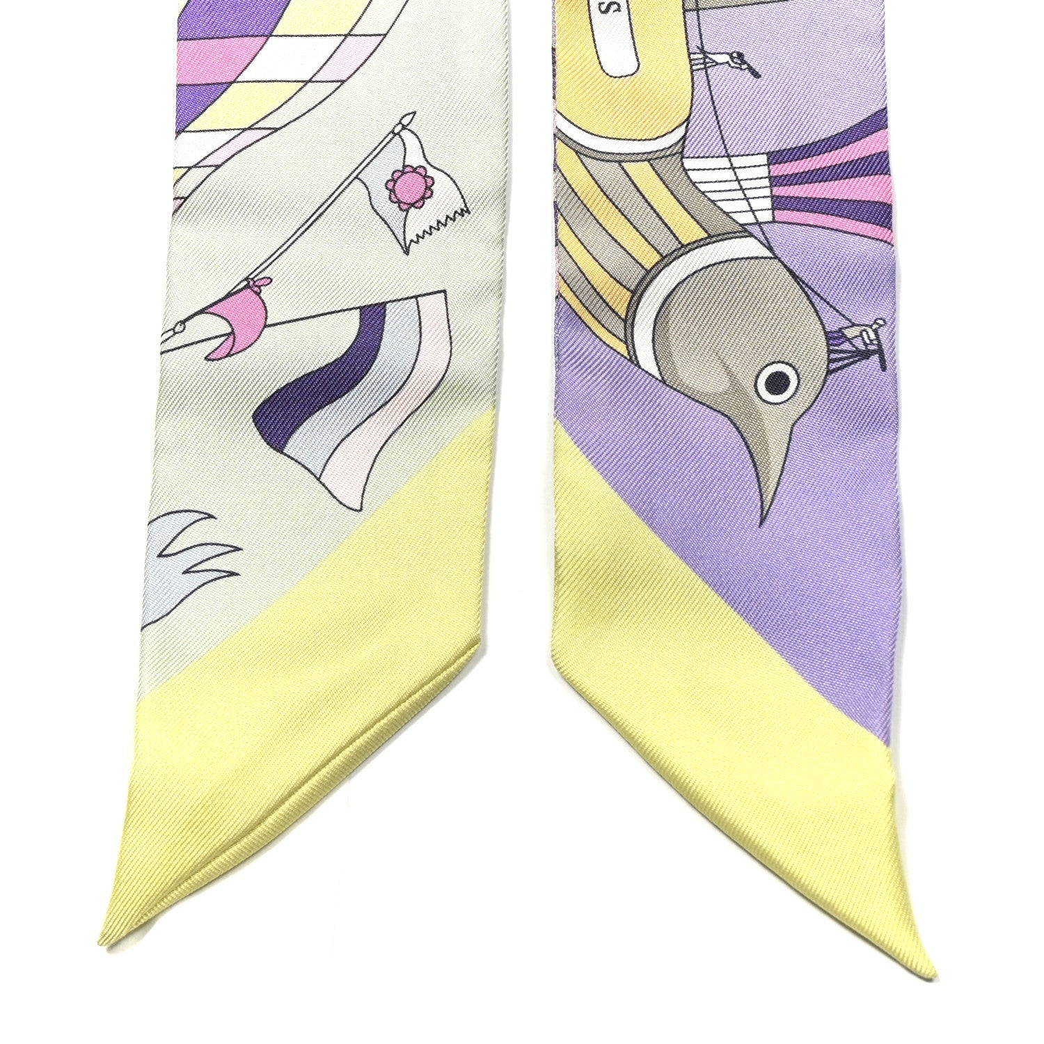 Hermes Silk Les Folies Du Ciel Twilly Mauve Jaune Vert 2 of 5